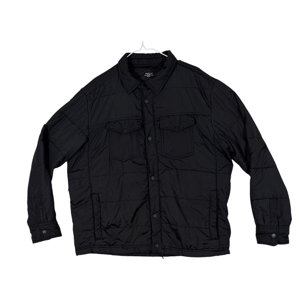 Young USA Mens XL Black Quilted Puffer Shirt Jacket Snap Front Shacket Coat